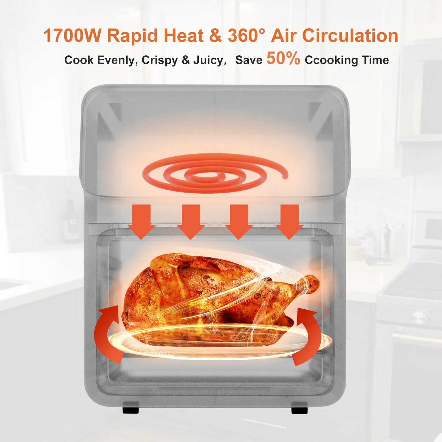 12QT Air Fryer Convection Oven - 10-in-1 Multi-Function, Touchscreen & Visible Window, Sleek Black Design