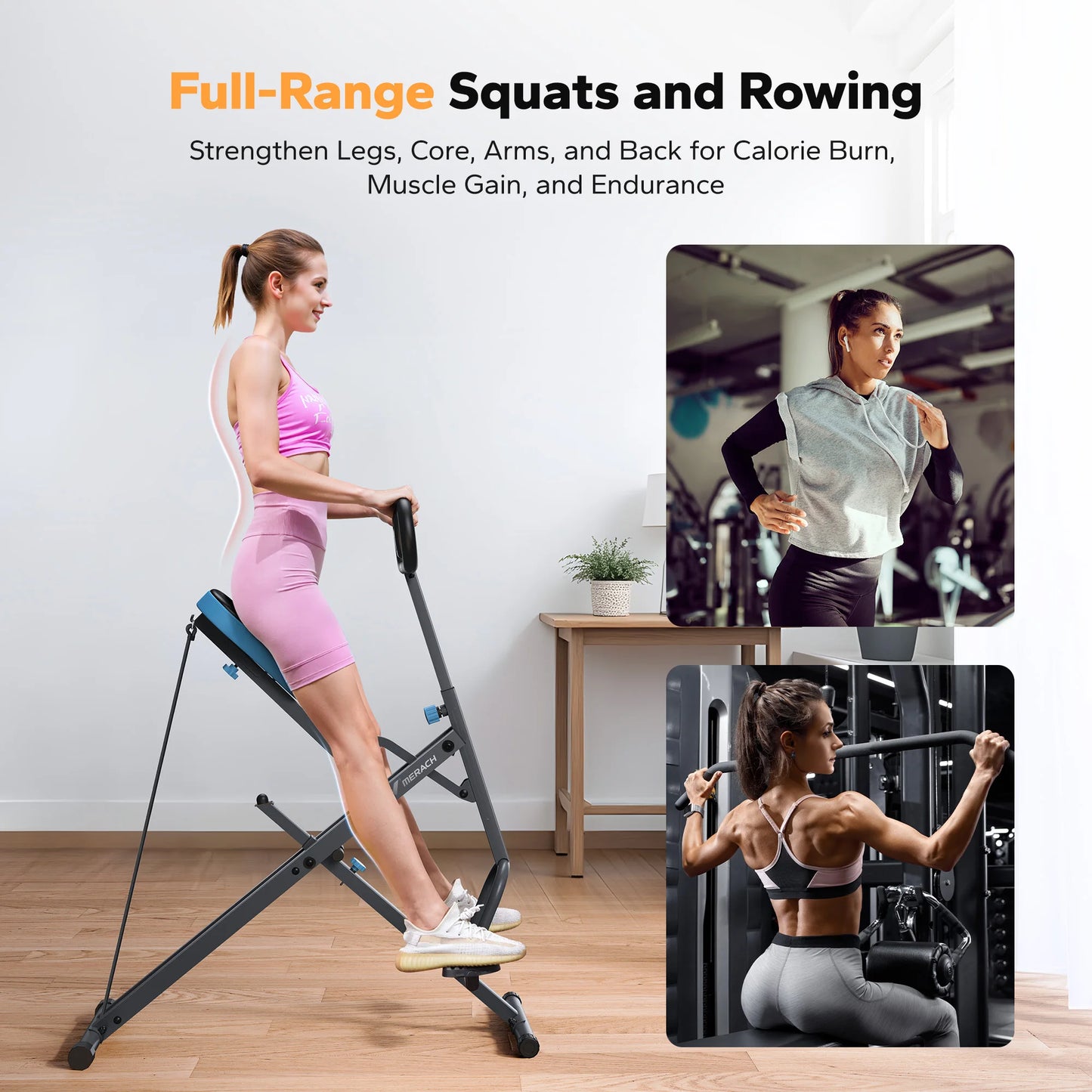 2-in-1 Squat & Rowing Machine – Foldable Glute & Leg Trainer for Home Fitness