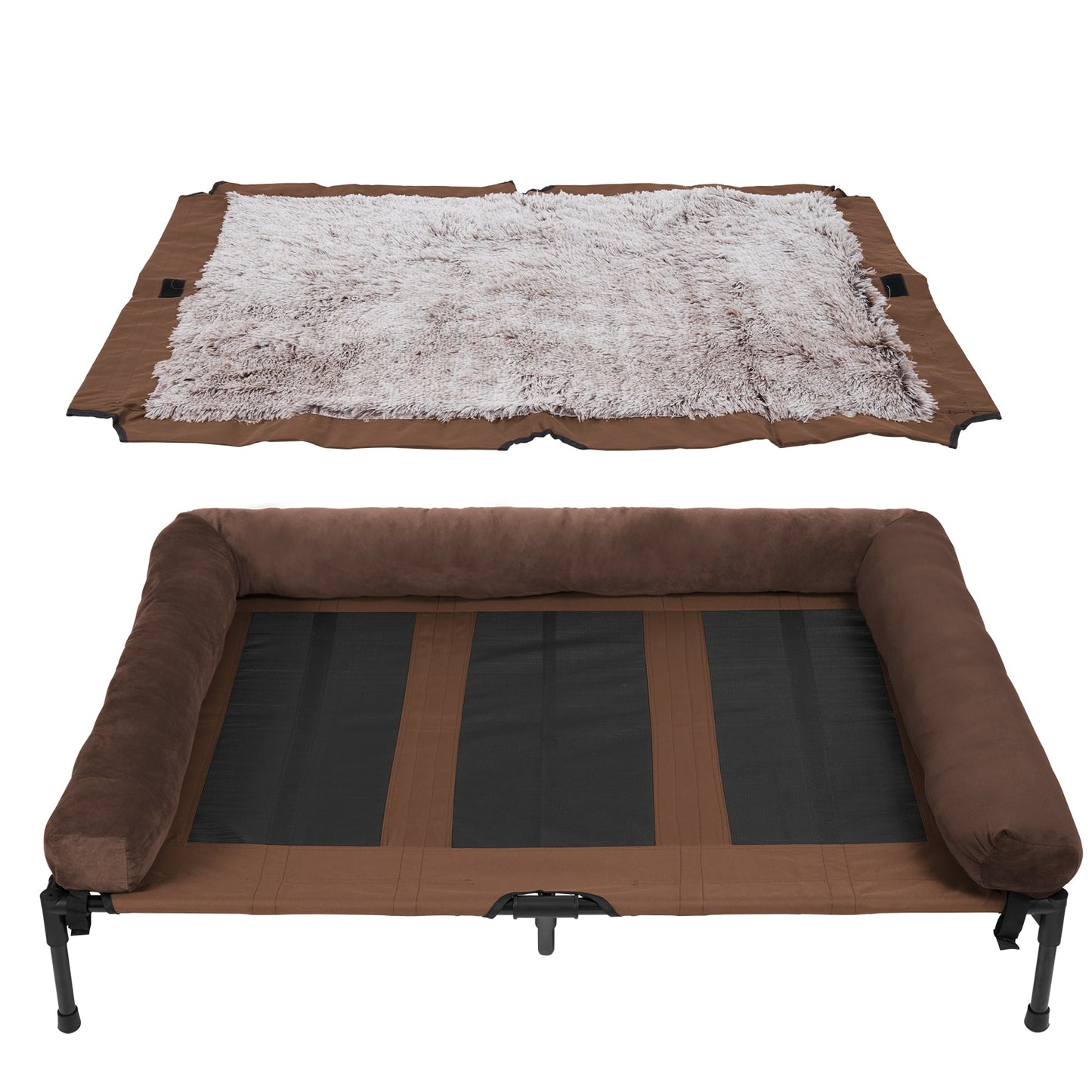 Extra Large Indoor/ Outdoor Waterproof Cooling Elevated Dog Bed with Bolster Raised Pet Lounger