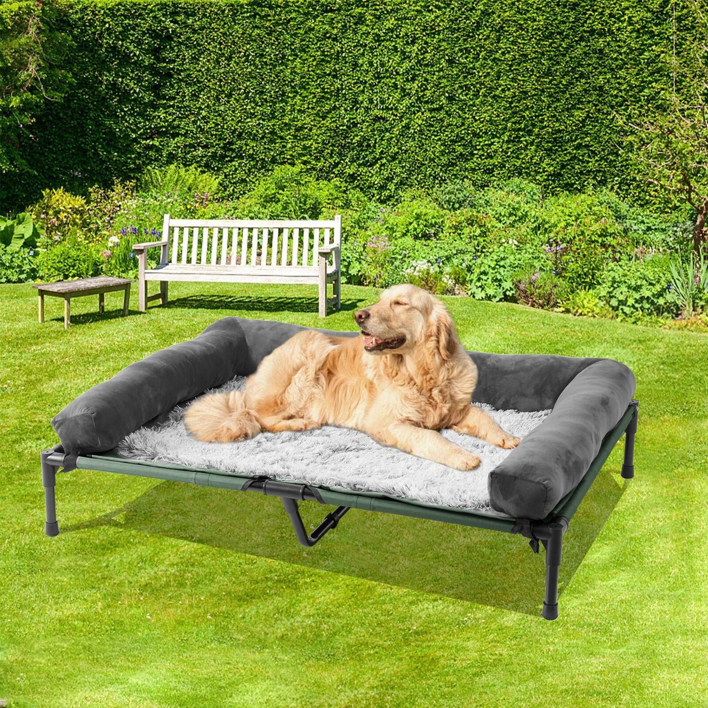 Extra Large Indoor/ Outdoor Waterproof Cooling Elevated Dog Bed with Bolster Raised Pet Lounger