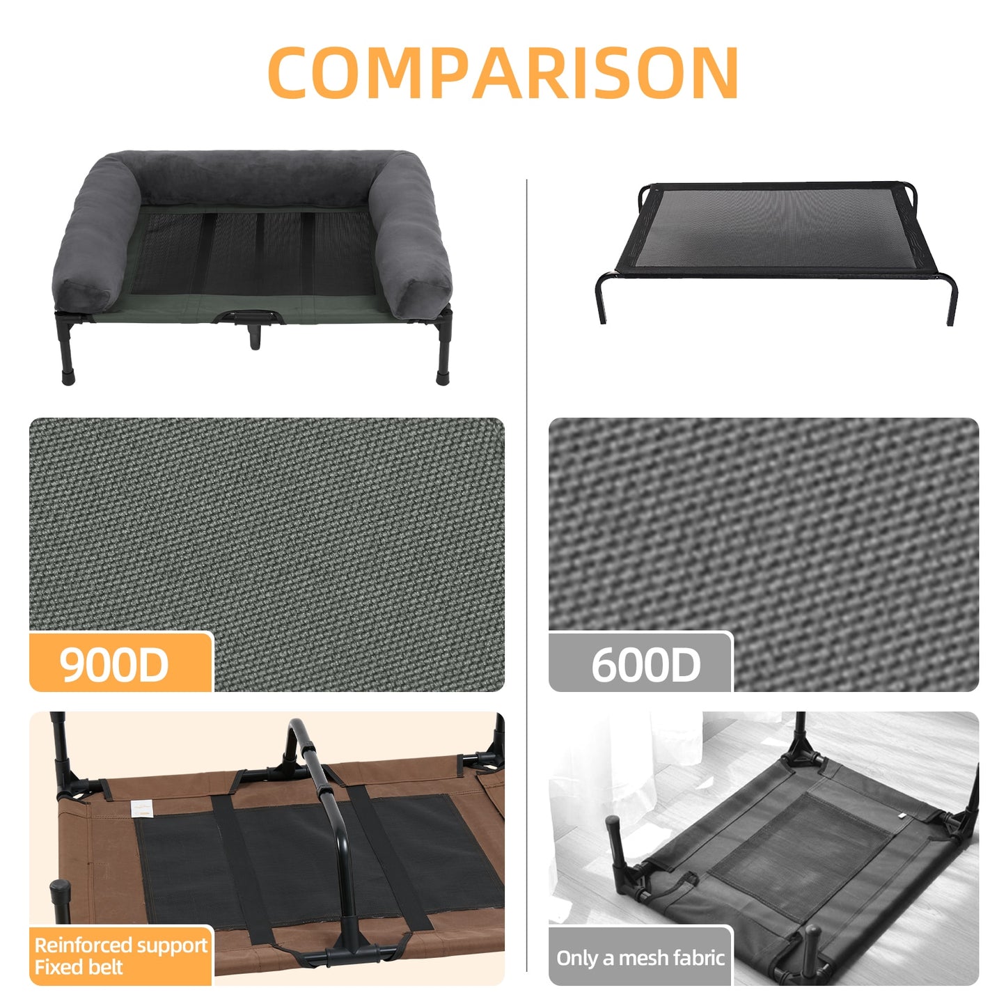 Extra Large Indoor/ Outdoor Waterproof Cooling Elevated Dog Bed with Bolster Raised Pet Lounger