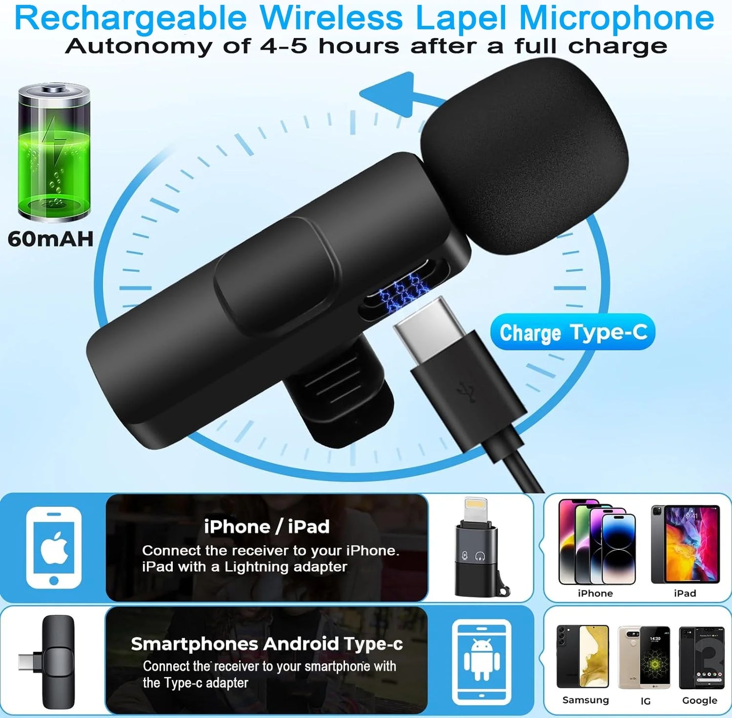 Premium Wireless Lavalier Microphone for iPhone, Android, iPad & Laptops - Perfect for Video Recording, YouTube, Vlogs, TikTok & Interviews