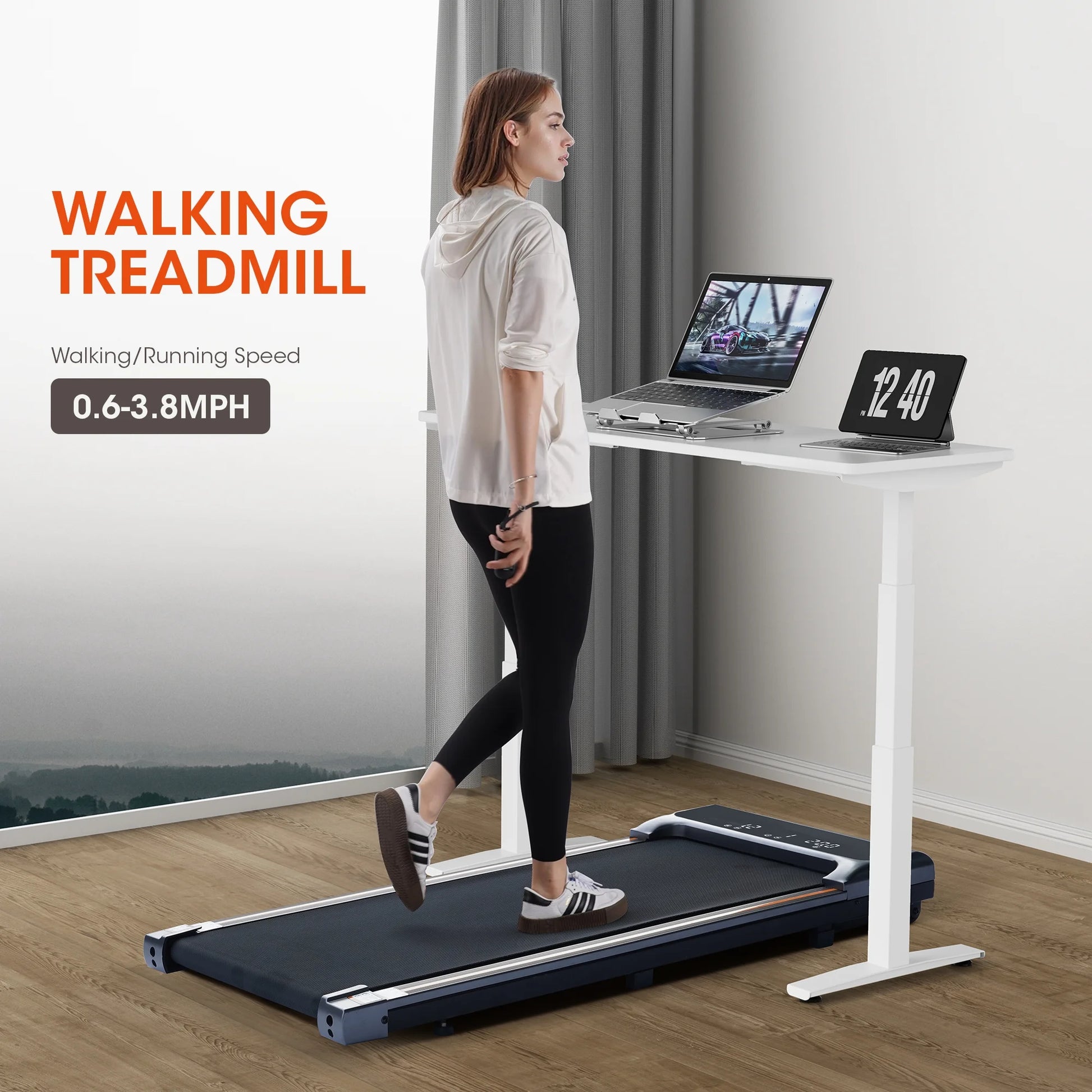 "Stride Smart: Ultra-Slim Under Desk Walking Pad with Remote Control – 2-in-1 Compact Treadmill for Home & Office Fitness, 0.6-3.8 MPH"