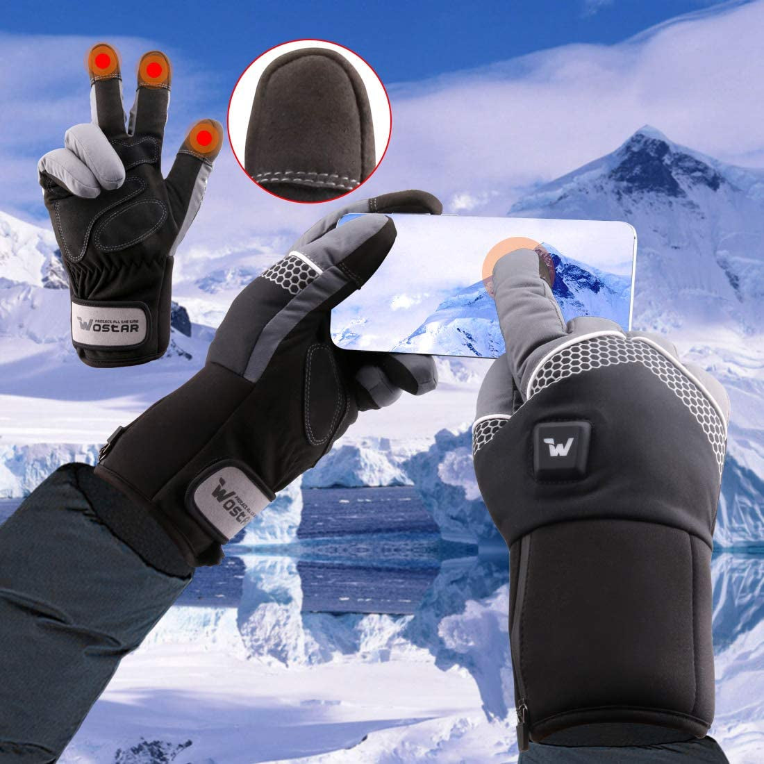 Unisex Waterproof Electric Heated Touchscreen Ski Gloves - 3 Heat Levels