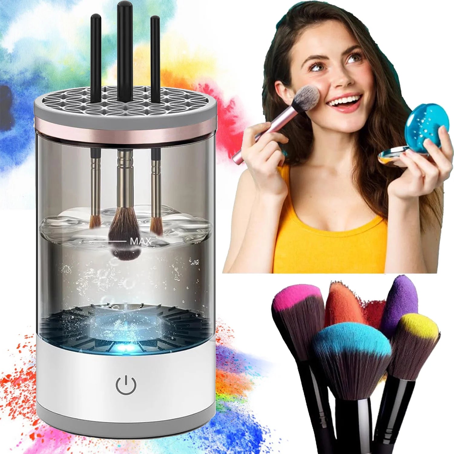 "Automatic Electric Makeup Brush Cleaner For All Brush Sizes