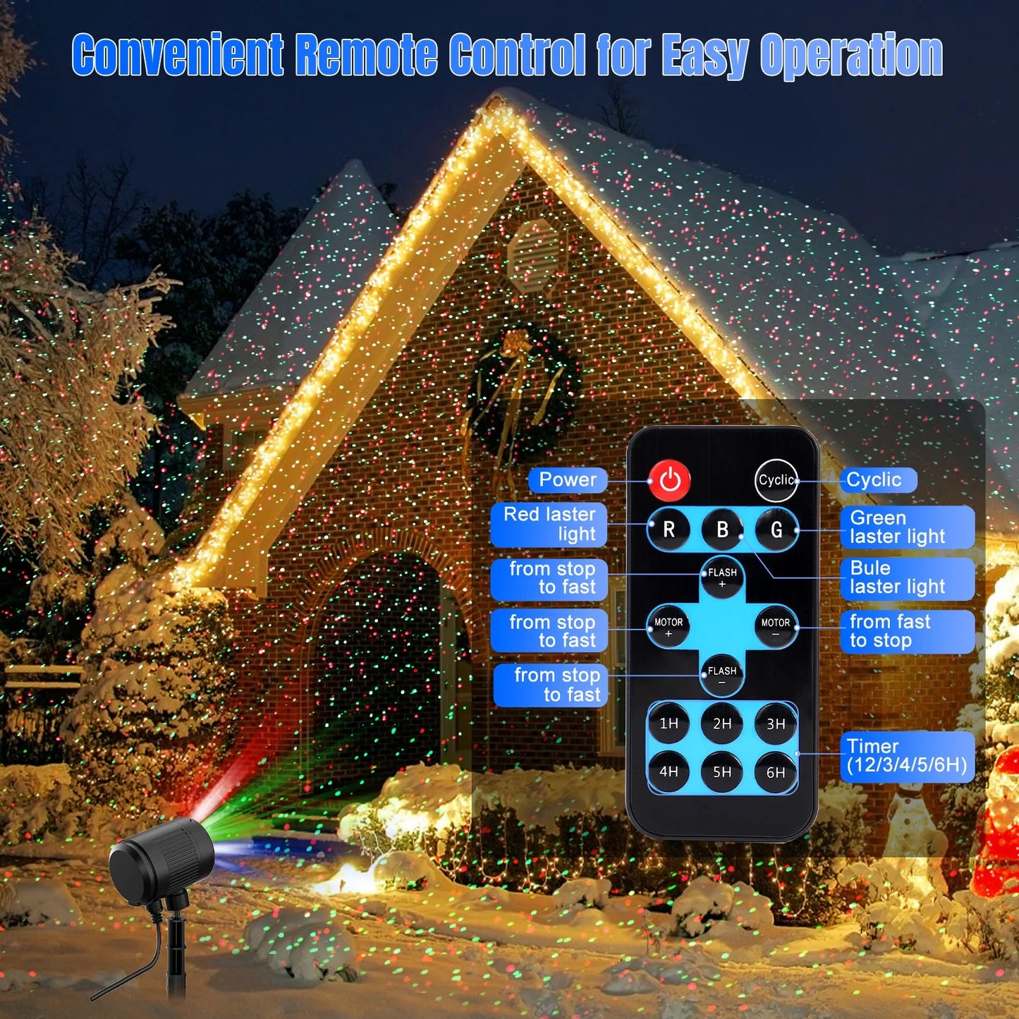 "Outdoor Laser Christmas Projector – RGB Firefly Lights with Remote, Waterproof for Holidays & Events"