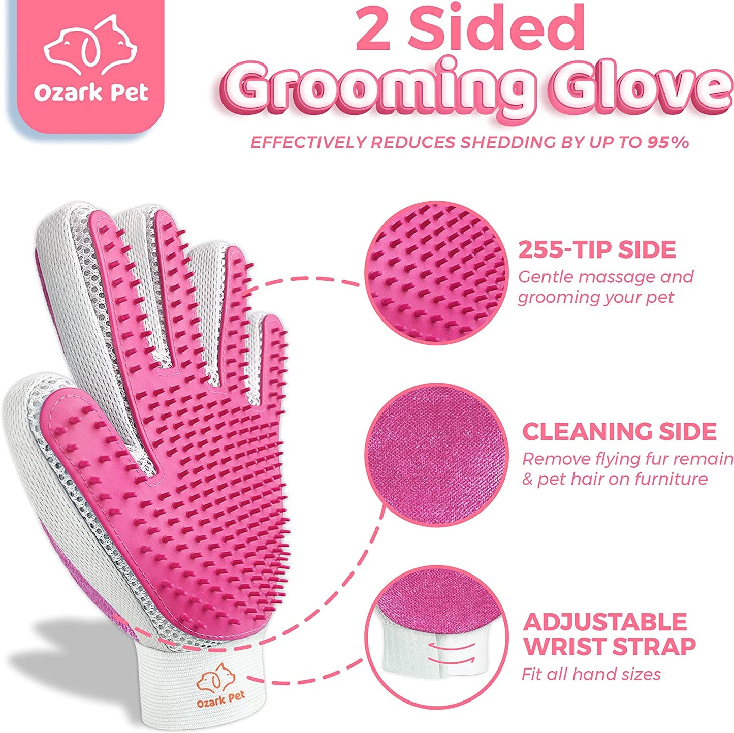 "Pet Grooming Brush & Glove - De-shedding Tool, 95% Shedding Reduction, Pink"