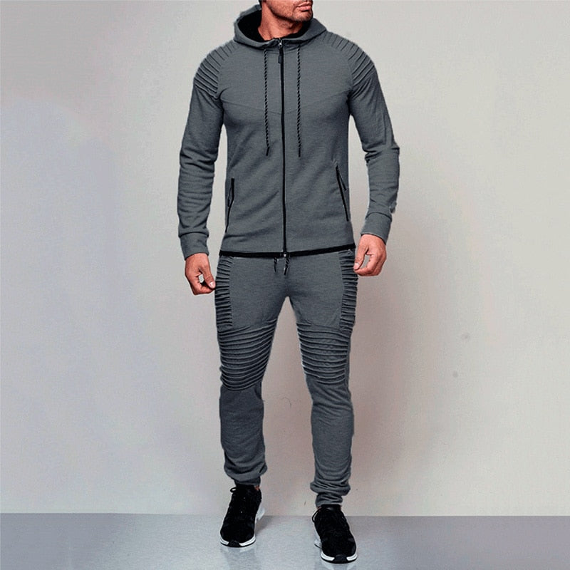 Men's Two Piece Hoodie Sport Track Suit With Zipper