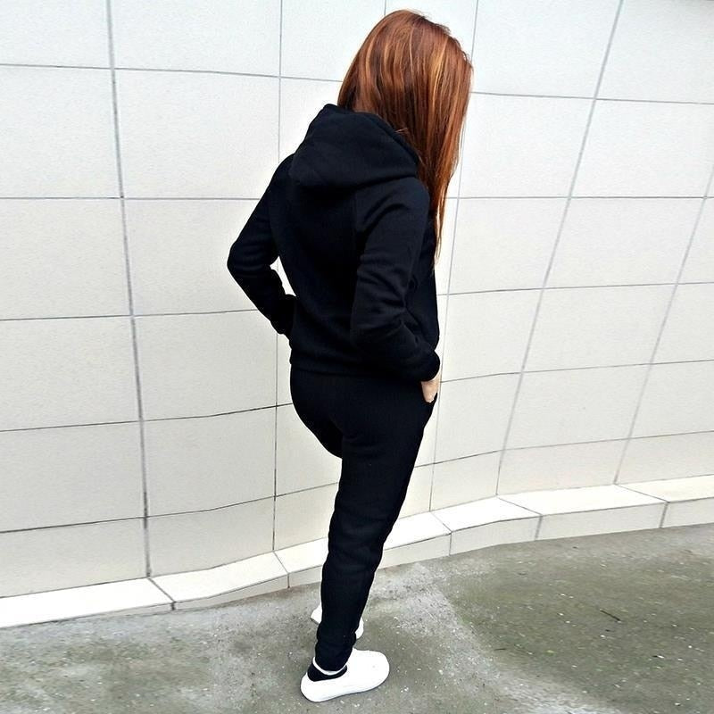 Women's Two Piece Printed Jogging Sportwear With Hoodie