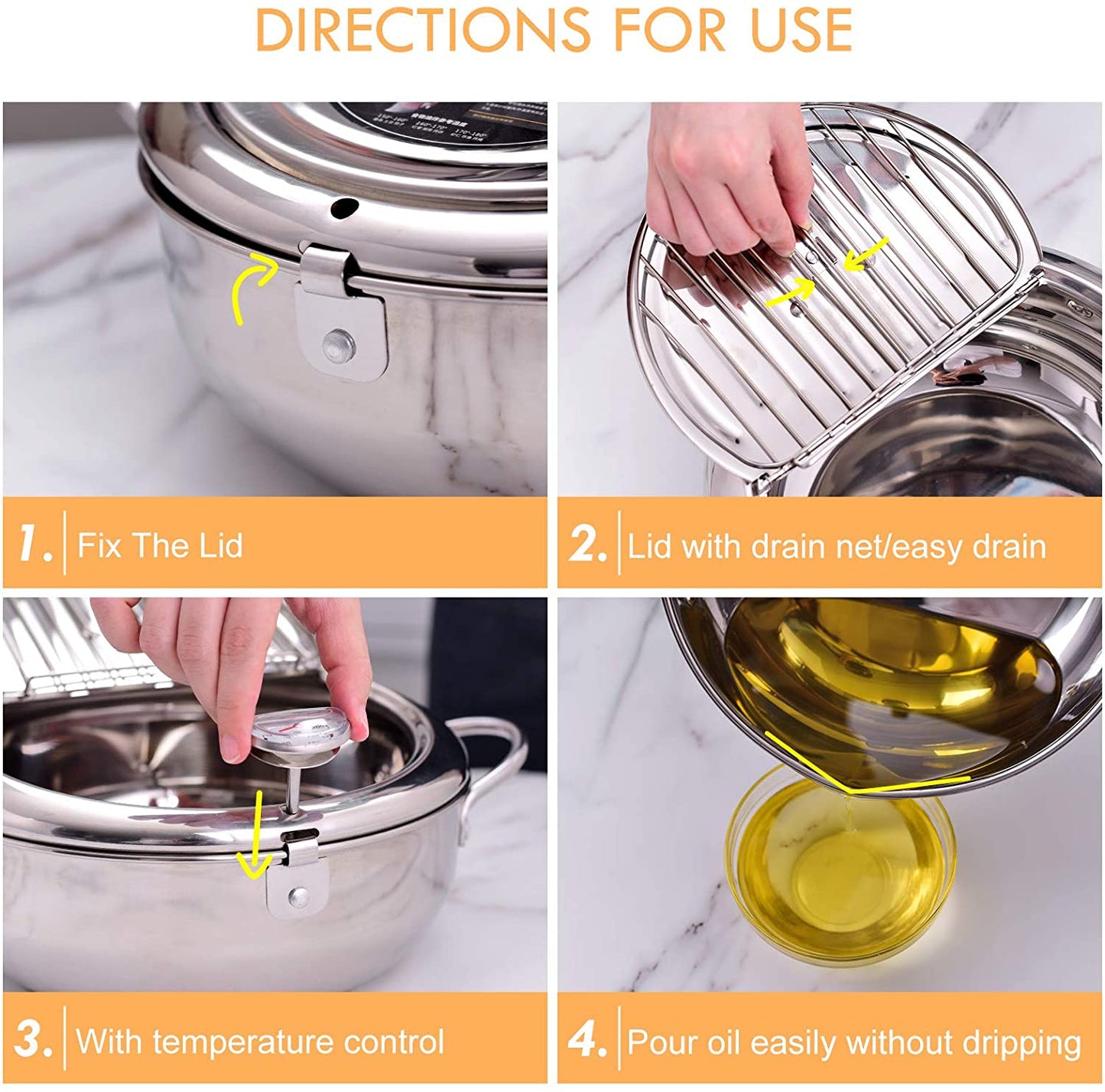 Nonstick Stainless Steel Deep Frying Pans & Skillets With Thermometer