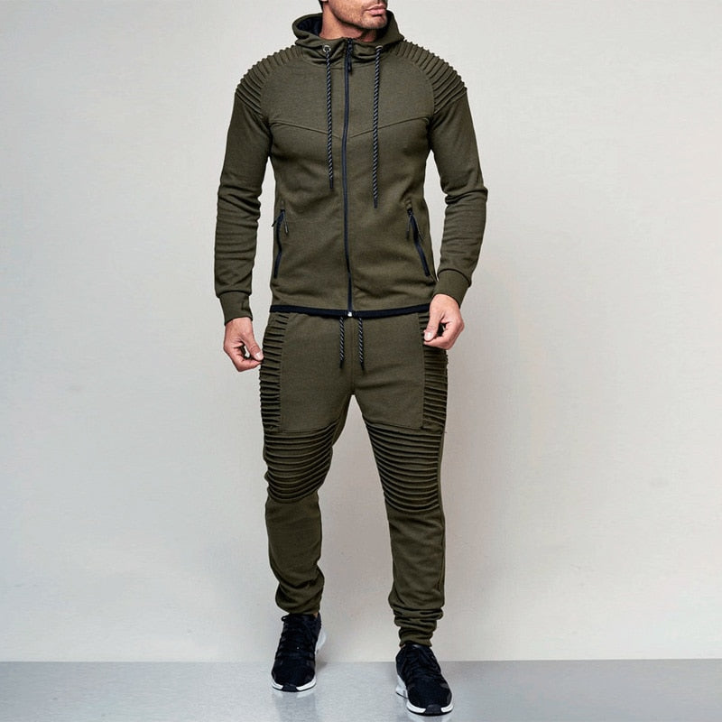 Men's Two Piece Hoodie Sport Track Suit With Zipper