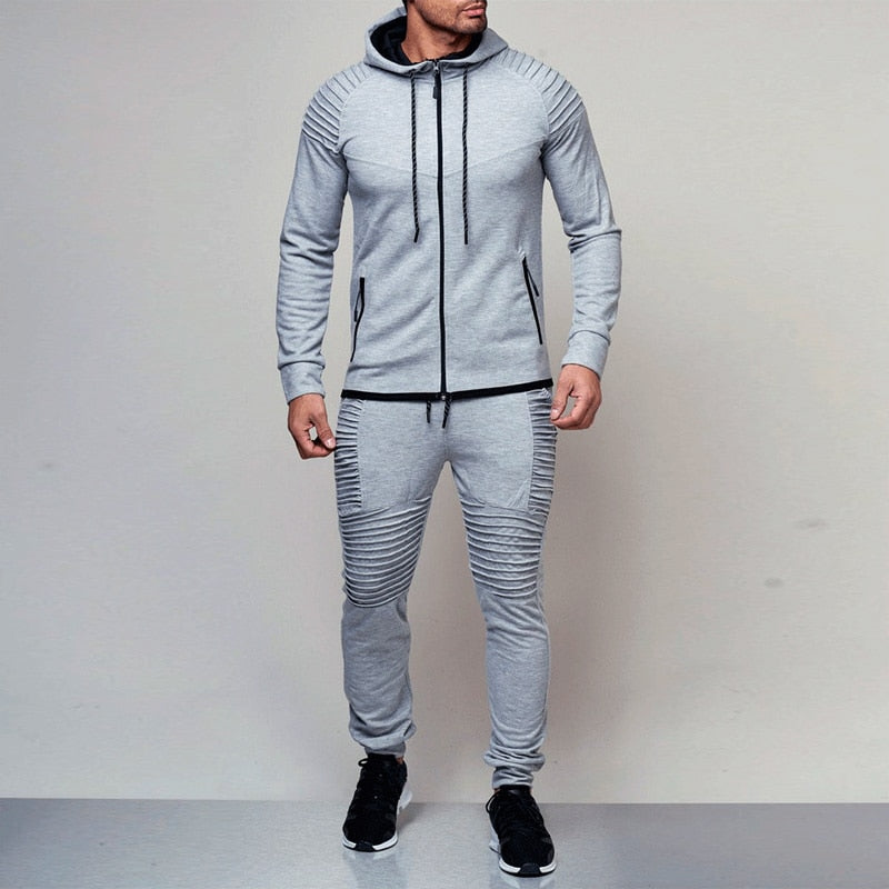 Men's Two Piece Hoodie Sport Track Suit With Zipper