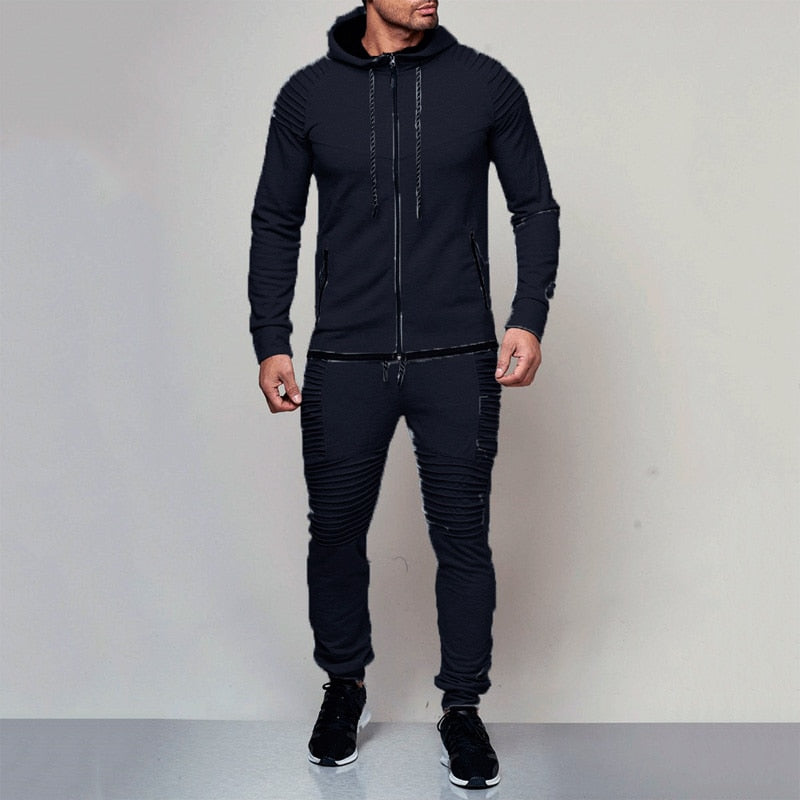 Men's Two Piece Hoodie Sport Track Suit With Zipper