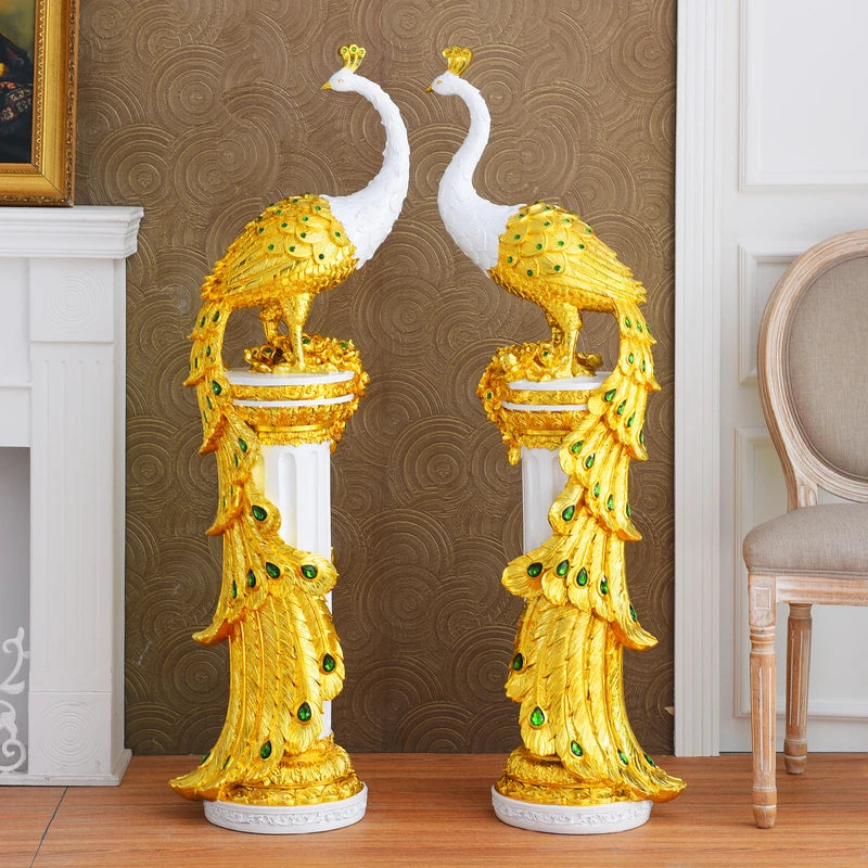 European Luxury Peacock Figurine Resin Ornament for Home Decoration