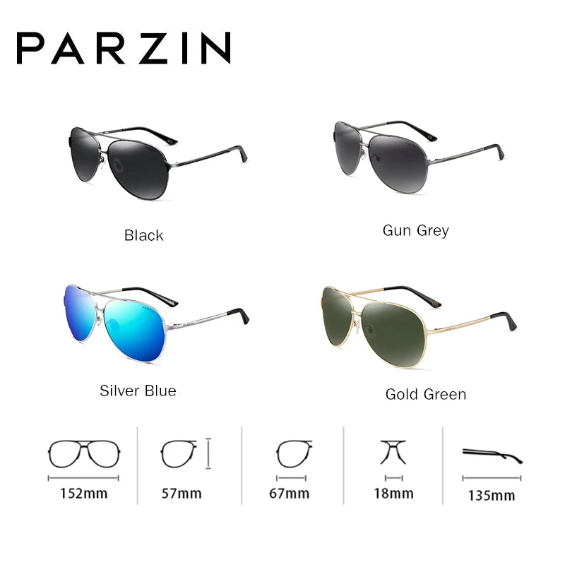 Men's PARZIN Classic Aviation Sunglasses Alloy Frame Polarized UV400 Protection Perfect for Driving