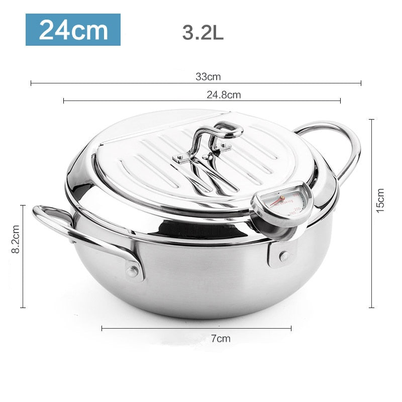 Nonstick Stainless Steel Deep Frying Pans & Skillets With Thermometer