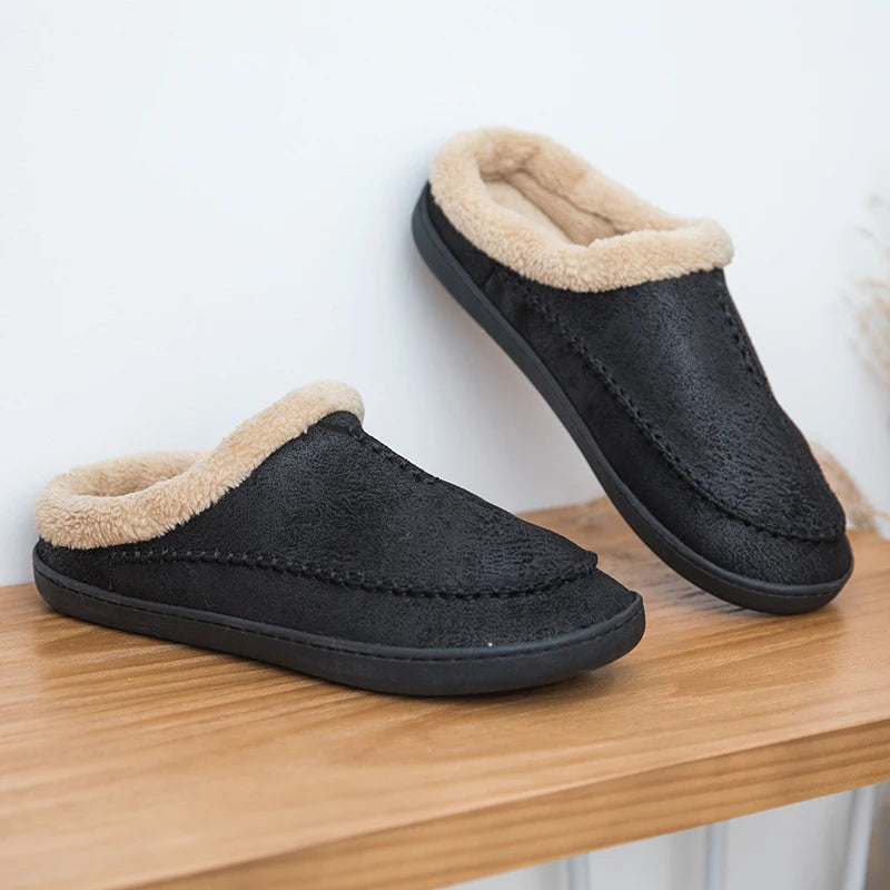 Men's Close Toe Indoor/ Outdoor Suede Plush Warm Slippers