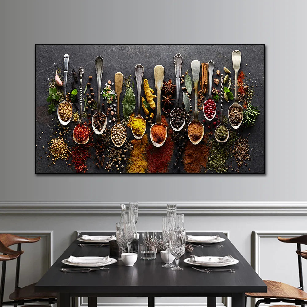 Eye Catching Canvas Painting of Grains Spices and Peppers for Kitchen Dining Room Wall Art Decor Home