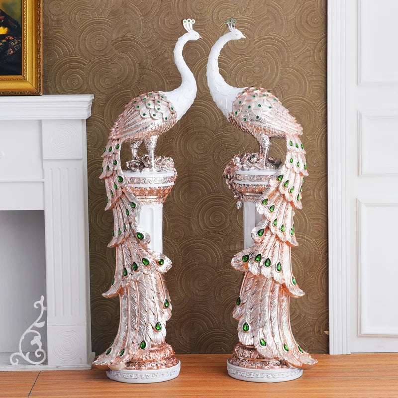 European Luxury Peacock Figurine Resin Ornament for Home Decoration