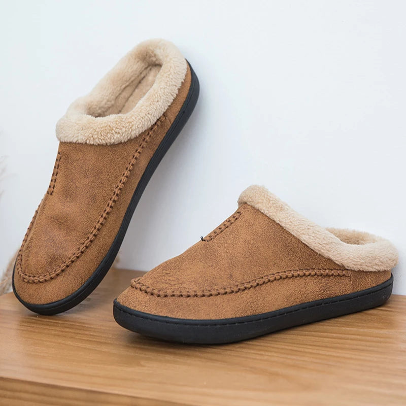 Men's Close Toe Indoor/ Outdoor Suede Plush Warm Slippers