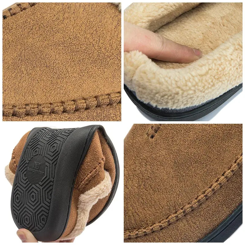 Men's Close Toe Indoor/ Outdoor Suede Plush Warm Slippers