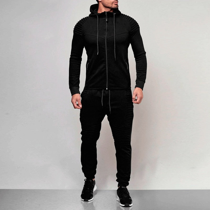 Men's Two Piece Hoodie Sport Track Suit With Zipper