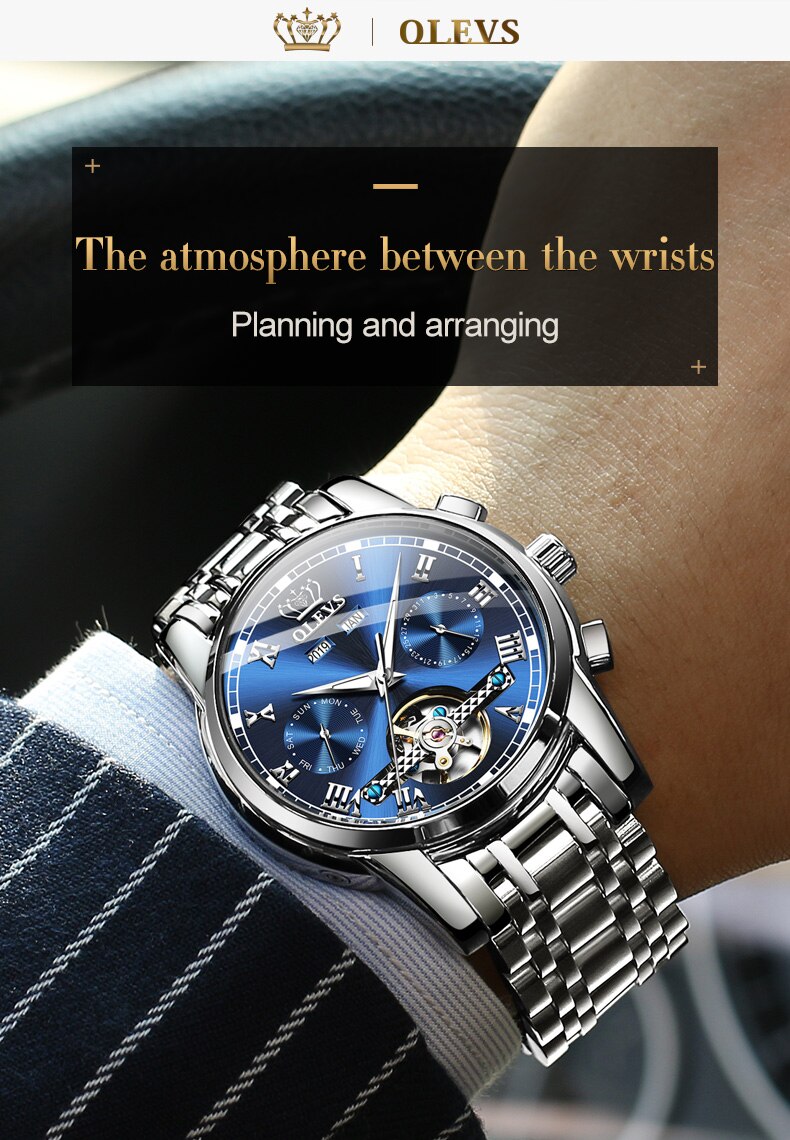 Men's Automatic Mechanical Movement Stainless Steel Water Proof Wristwatch - wonderfullyblessedandbeautifullymade