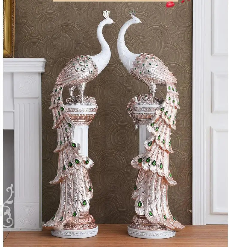 European Luxury Peacock Figurine Resin Ornament for Home Decoration