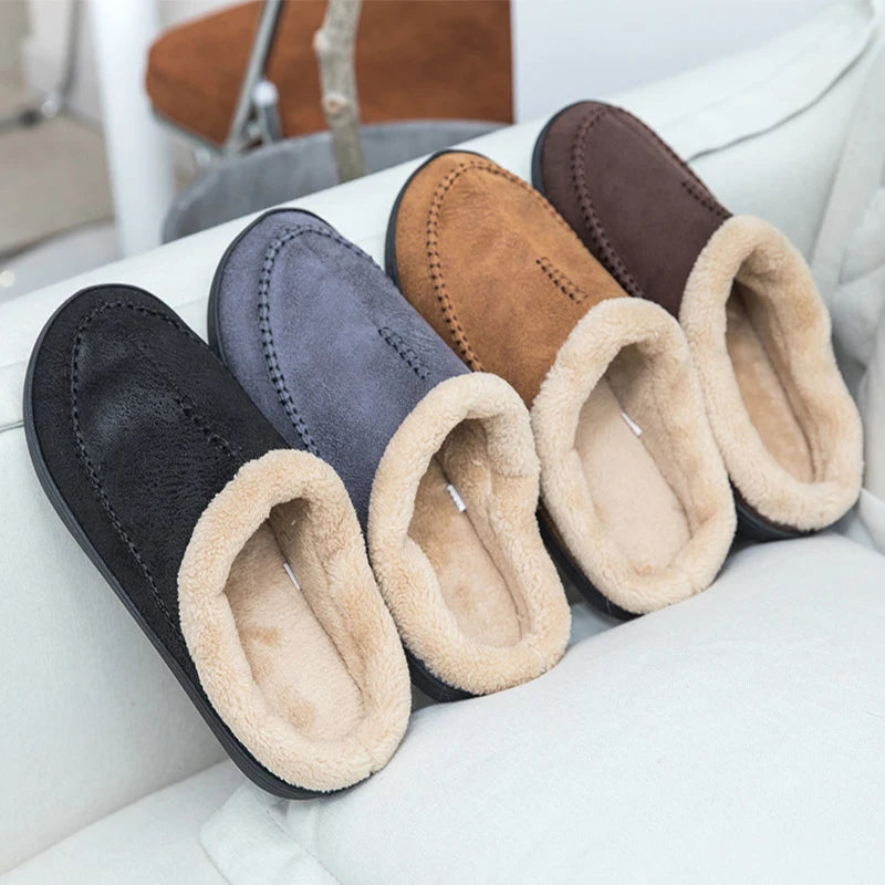 Men's Close Toe Indoor/ Outdoor Suede Plush Warm Slippers