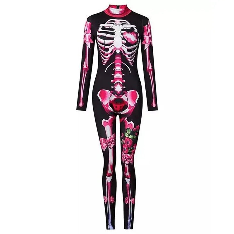 Women's & Kid's Day of The Dead Rose Skeleton Romper Scary Halloween Costume