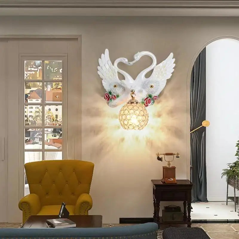 LED Indoor Gold Creative Luxury  Swan Wall Lamp For Home Decor