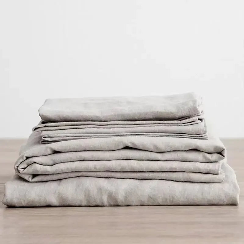 3 Pieces Natural Flax Breathable Bed Sheets Including 1Piece Flat Bed Sheets & Two Piece Pillowcases