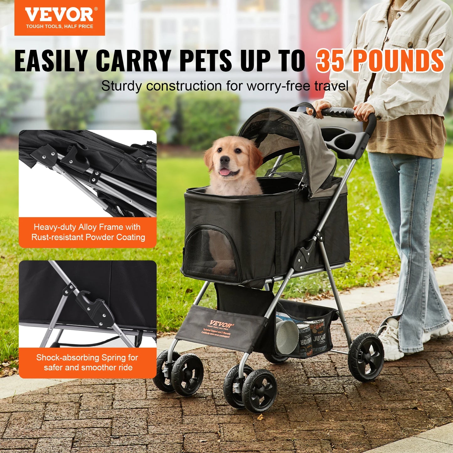 4 Wheels Ventilator Pet Stroller with Storage Holder