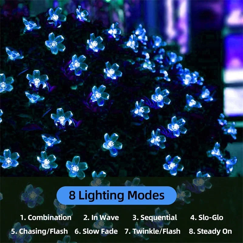 Outdoor Waterproof Solar Garden Light Floral Garlands Decoration Fairy Simulation String Lights