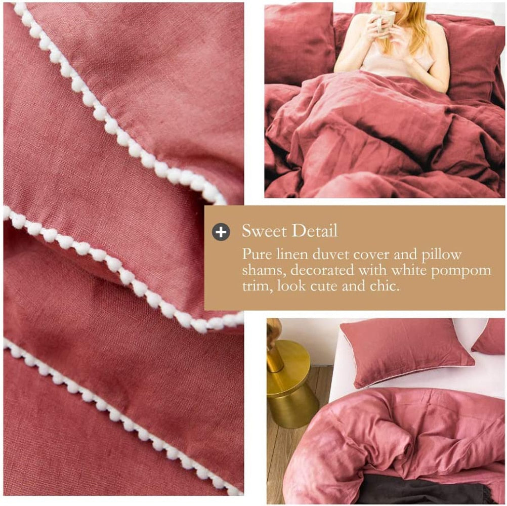 Breathable 100% Linen Bedding Set Comforter Duvet Cover Bed Sheet Pillow Shams - wonderfullyblessedandbeautifullymade