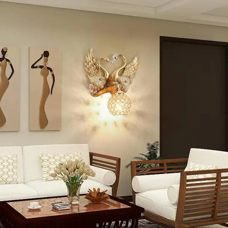 LED Indoor Gold Creative Luxury  Swan Wall Lamp For Home Decor