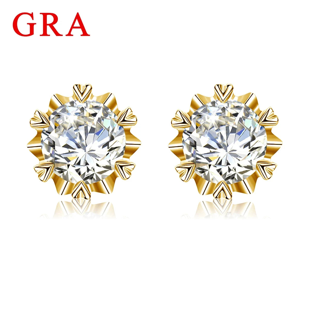 Top Quality 6.5mm 1CT Moissanite Earrings with Certificate D Color Yellow Gold for Women Eye Catching Wedding Jewelry