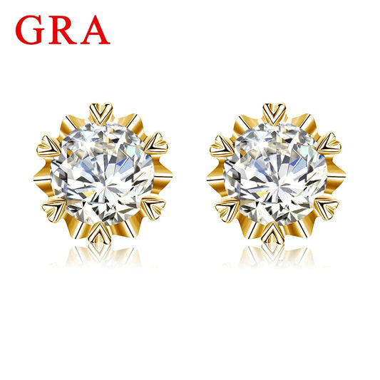 Top Quality 6.5mm 1CT Moissanite Earrings with Certificate D Color Yellow Gold for Women Eye Catching Wedding Jewelry