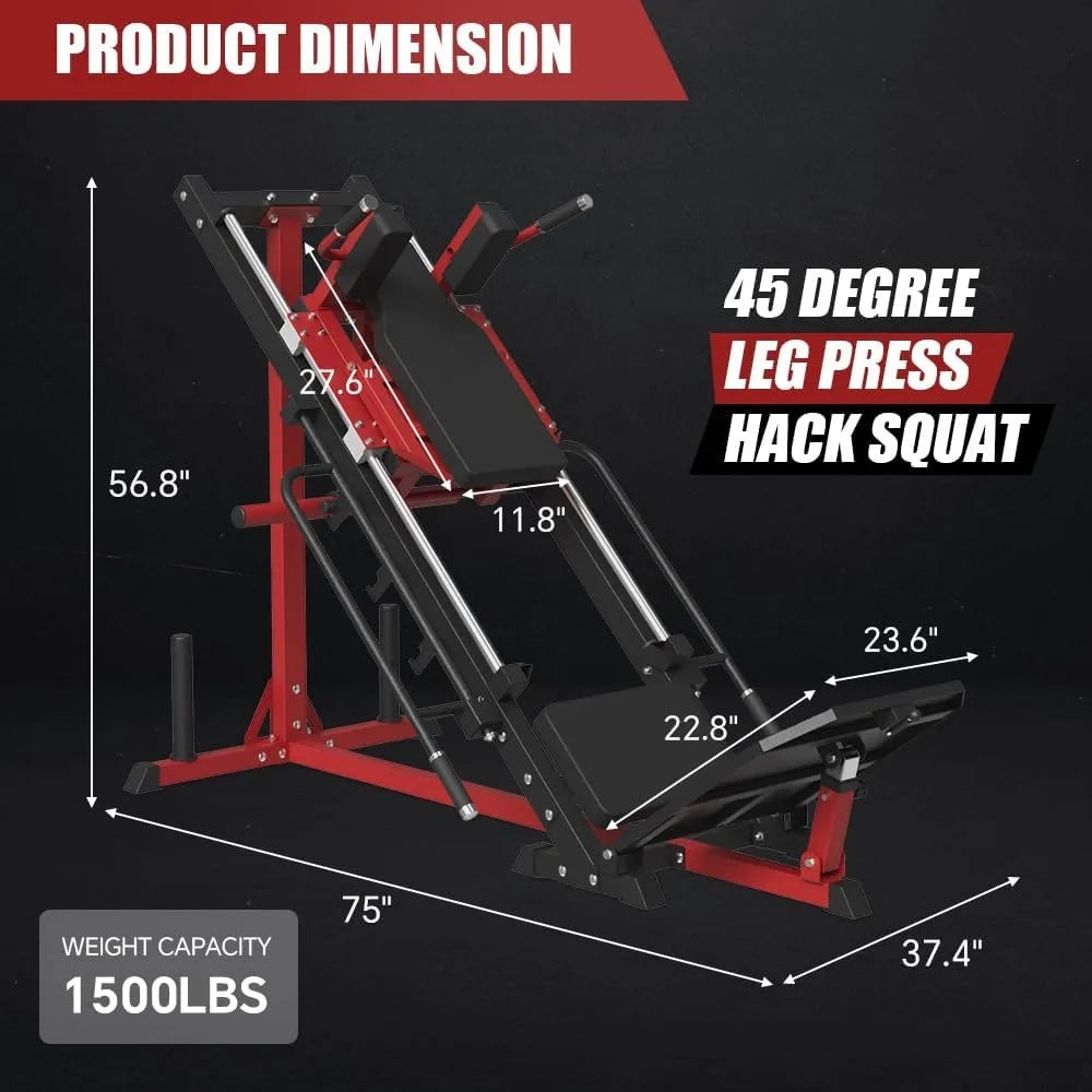 Leg Press  45-Degree Hack Squat Machine Combo, With Linear Bearing