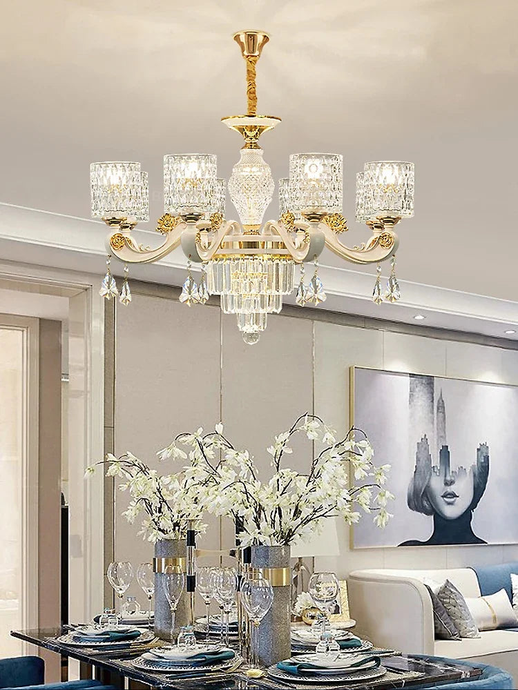 European Style Living Room Chandelier Light Luxury Atmospheric Crystal Pendant Lamp by TAONUANSHU Whole House Decor Package