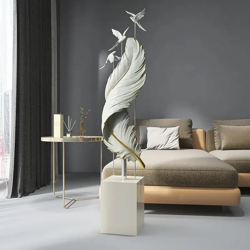 Large Luxury Angel Feather Resin Floor Ornament  Sculpture Decor