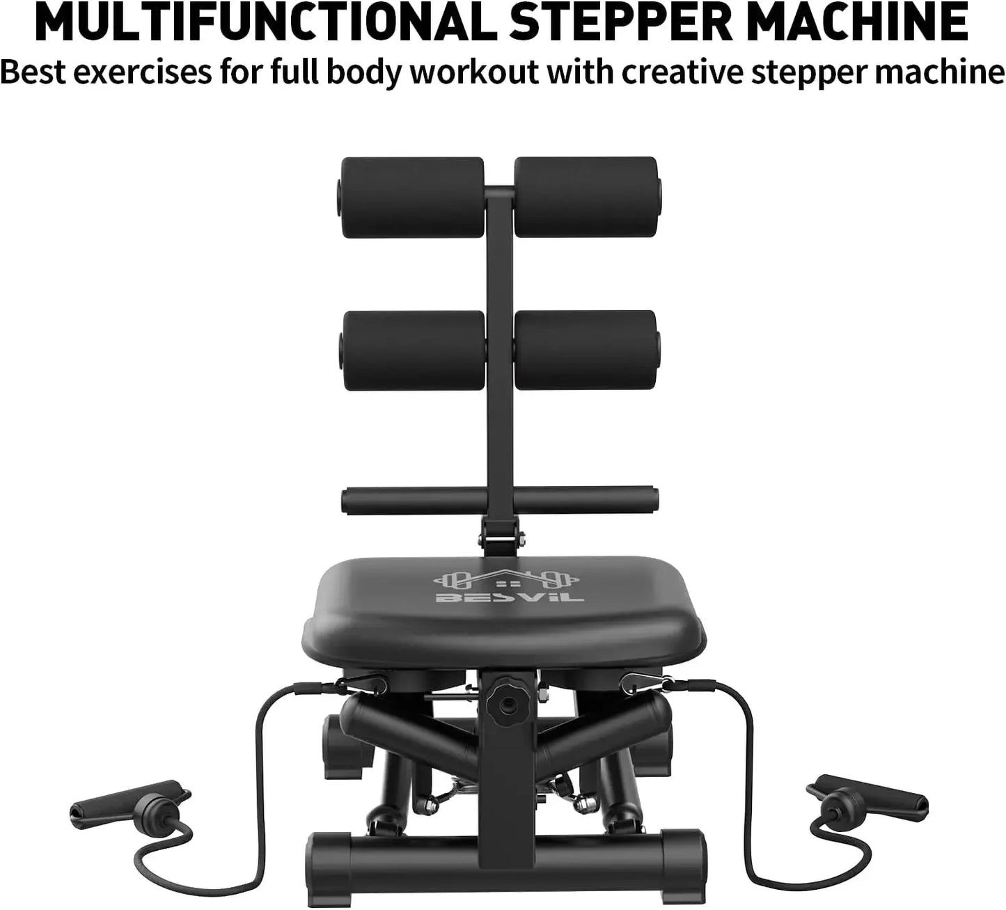 Home Exercise Steppers with Resistance Bands for Stomach Workout Adjustable Situp Machine for Cardio Fitness