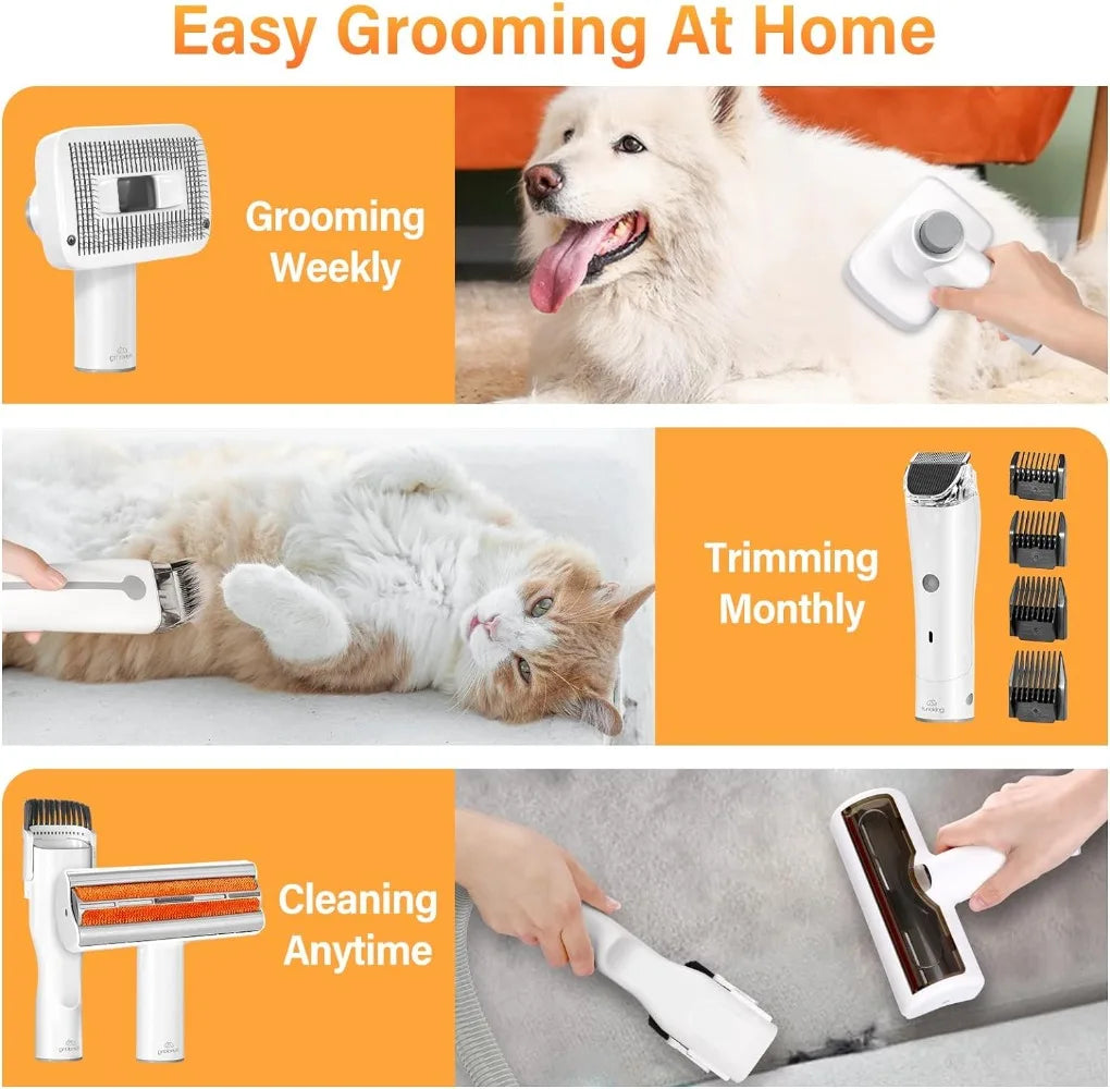 Dog Grooming Kit with 99% Pet Hair Suction Dryer Clippers for Shedding Control