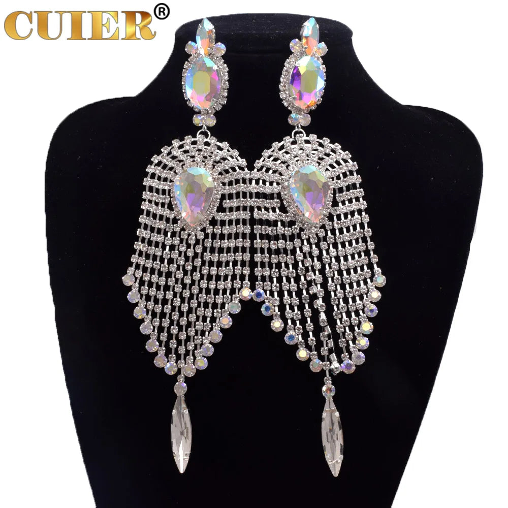 Women's Dazzling Long Tassel Big Drop Earrings