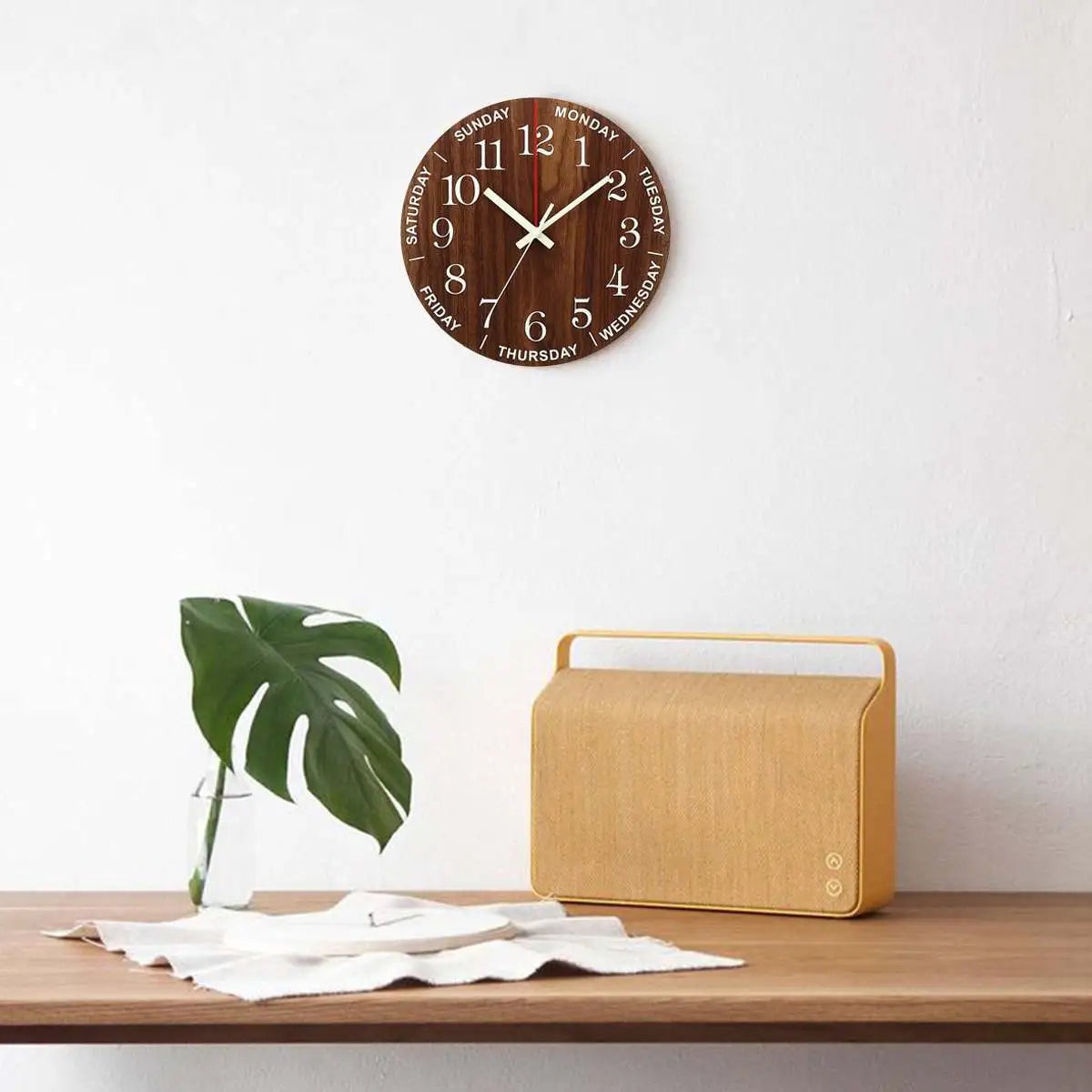 12 Inch Wooden Modern Luminous Wall Clock