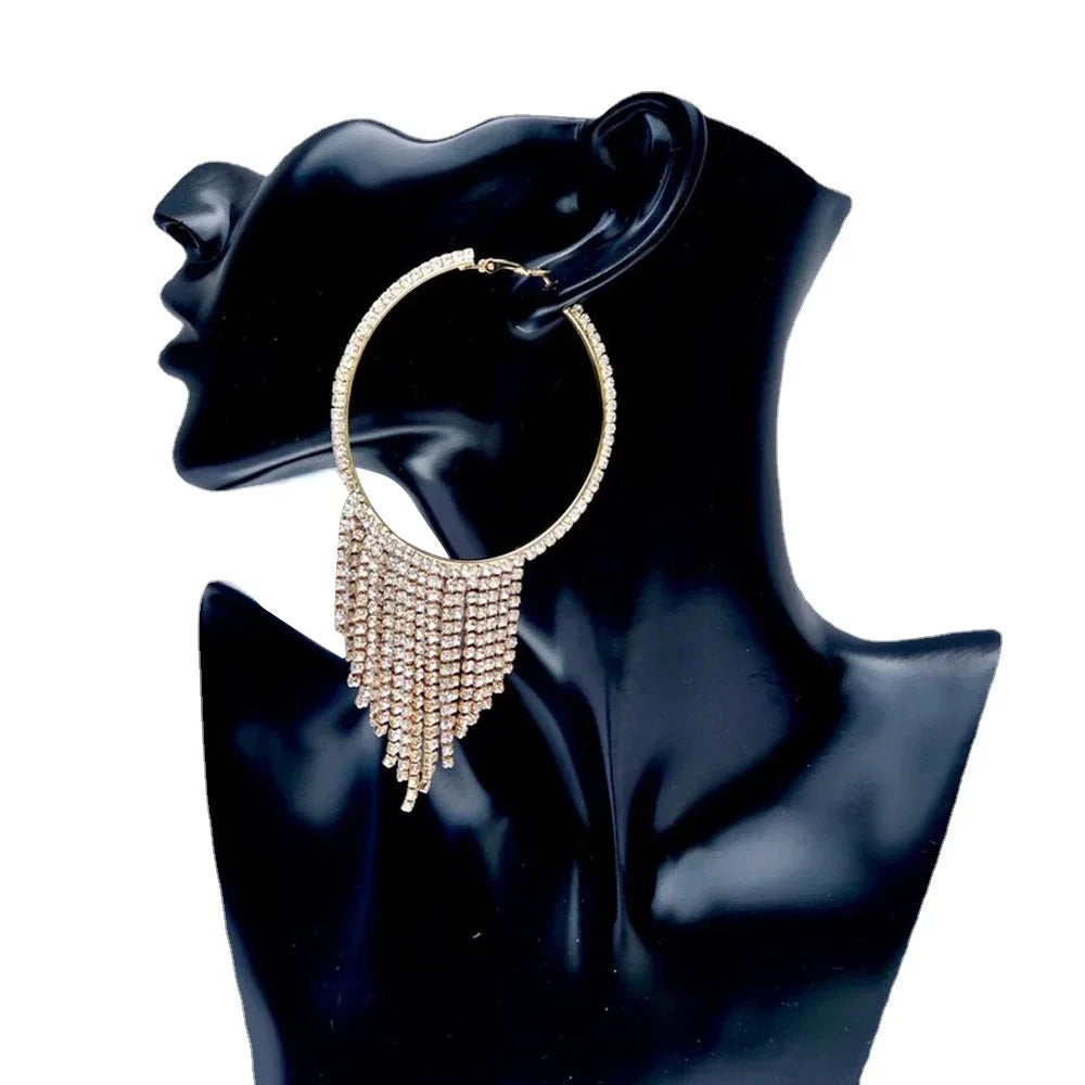 Women's Stylish Long Tassel Dangle Round Pendants Drop Earrings