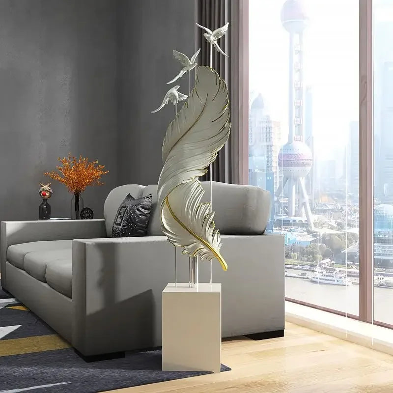 Large Luxury Angel Feather Resin Floor Ornament  Sculpture Decor