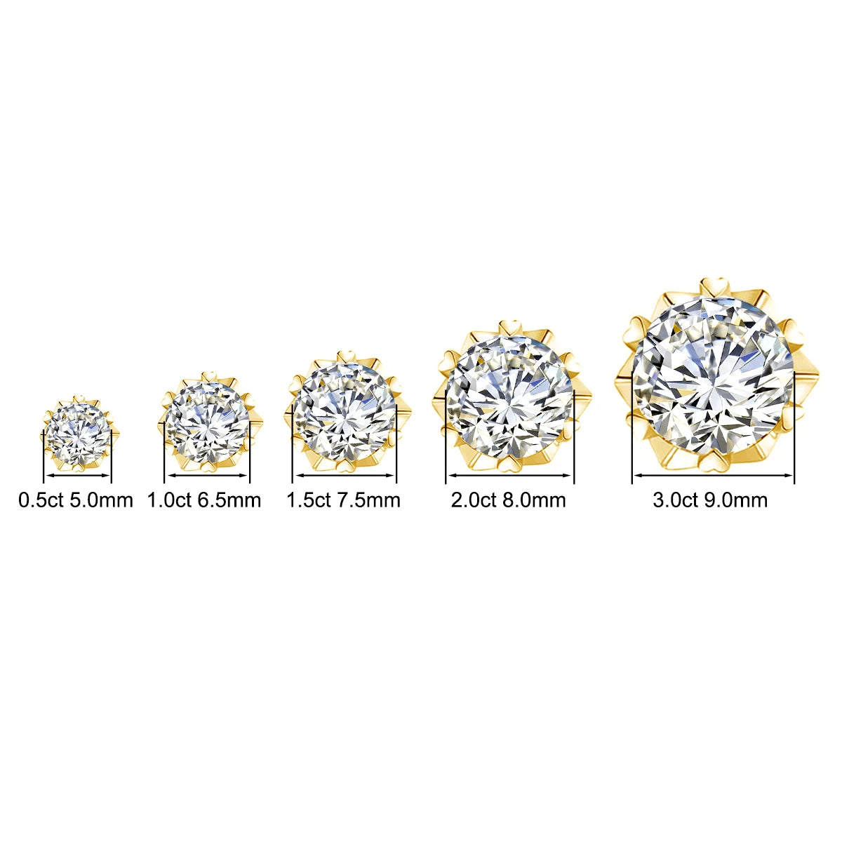 Top Quality 6.5mm 1CT Moissanite Earrings with Certificate D Color Yellow Gold for Women Eye Catching Wedding Jewelry