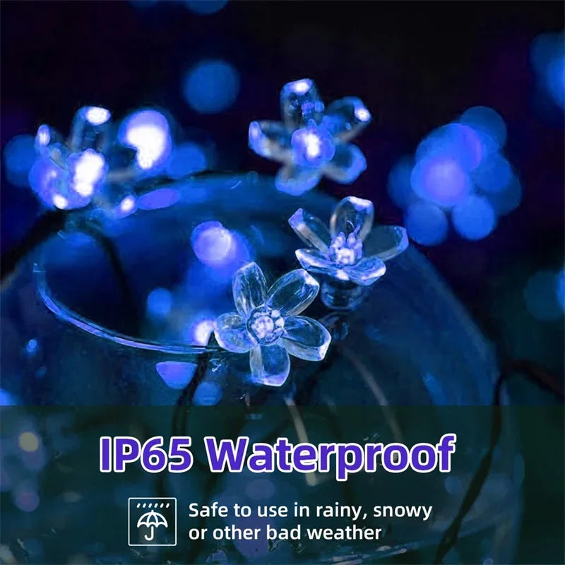 Outdoor Waterproof Solar Garden Light Floral Garlands Decoration Fairy Simulation String Lights