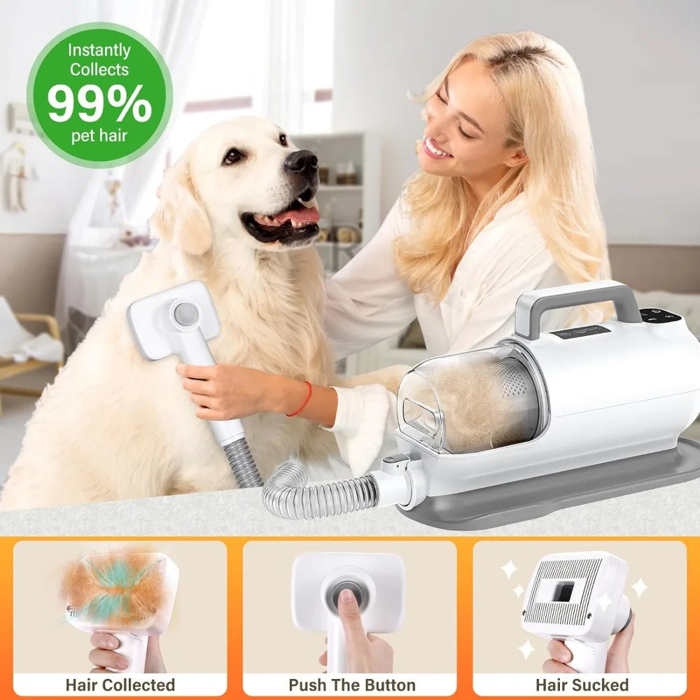 Dog Grooming Kit with 99% Pet Hair Suction Dryer Clippers for Shedding Control